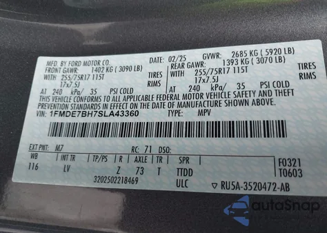 2025 Ford Bronco Big Bend из США, поврежденный, VIN 1FMDE7BH7SLA43360